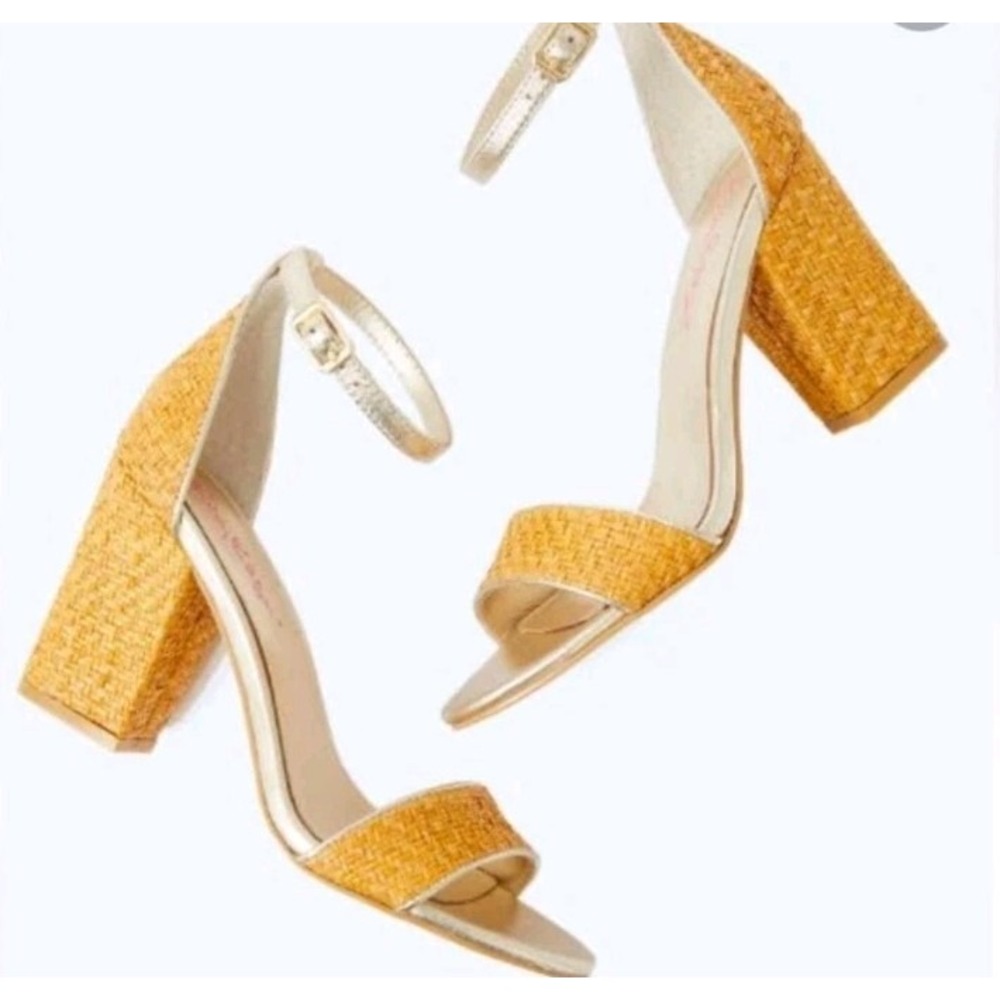 Lilly Pulitzer Amber Lynn Straw Sandal Heels Ankle Strap size 9.5 LNC!